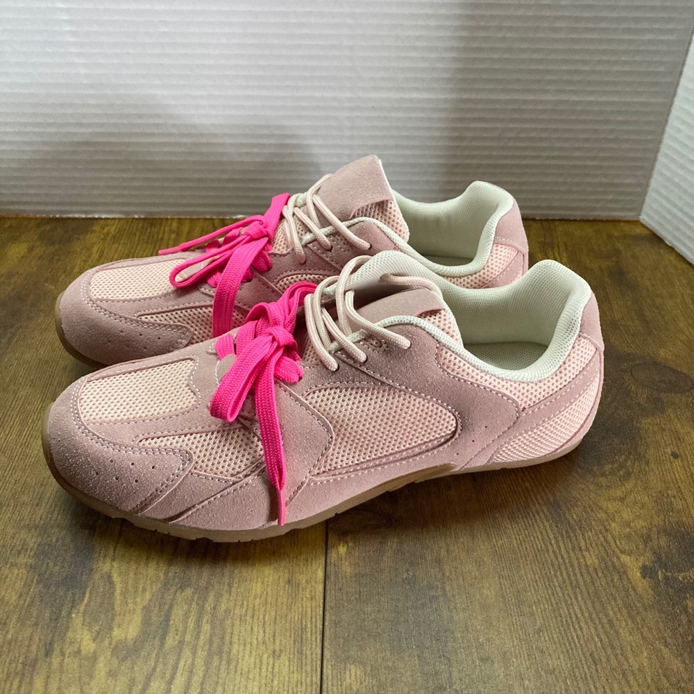 BERNESS Women Pink Suede Mesh Lace Up‎ Athletic Sneakers Shoes Size 8